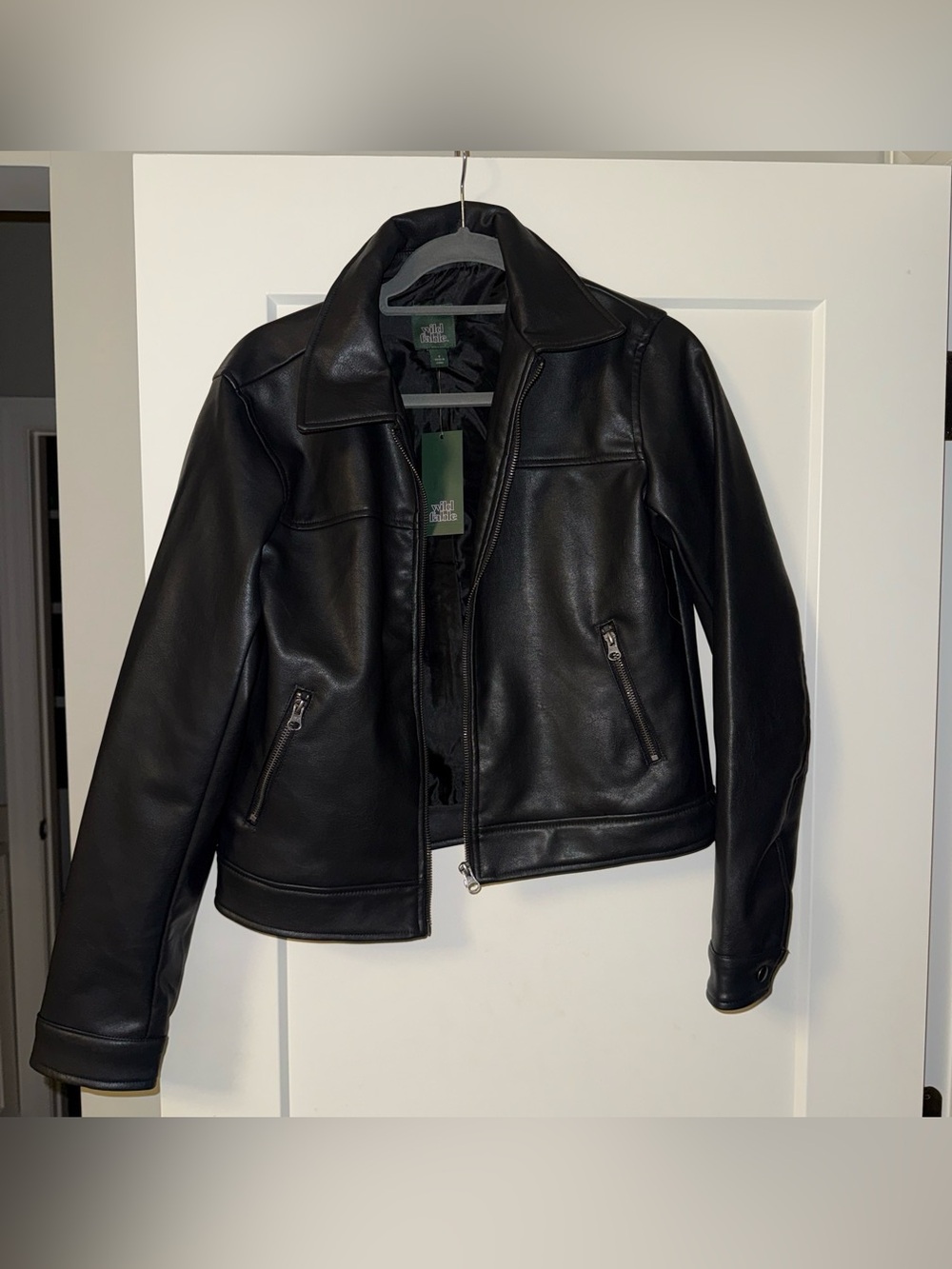 wild fable Black Faux Leather Zip-Up Jacket